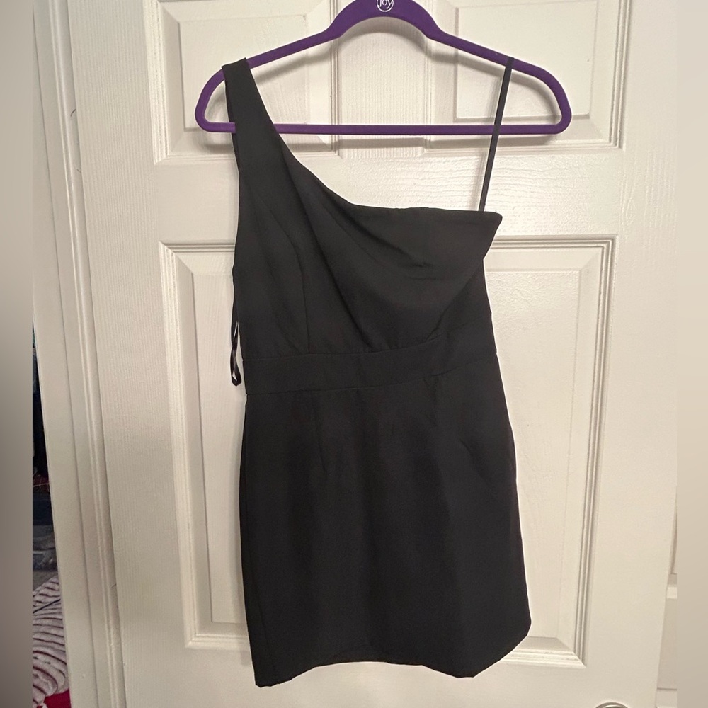 One shoulder black mini dress
